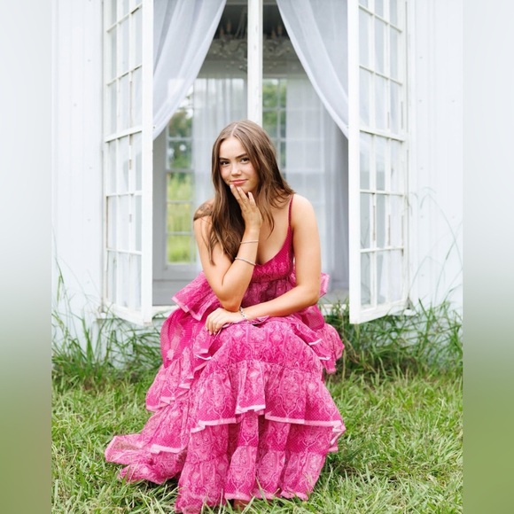 NWT Anthropologie Let Me Be Sleeveless Sheer Tiered Pink Layered Midi Dress M - Picture 8 of 14